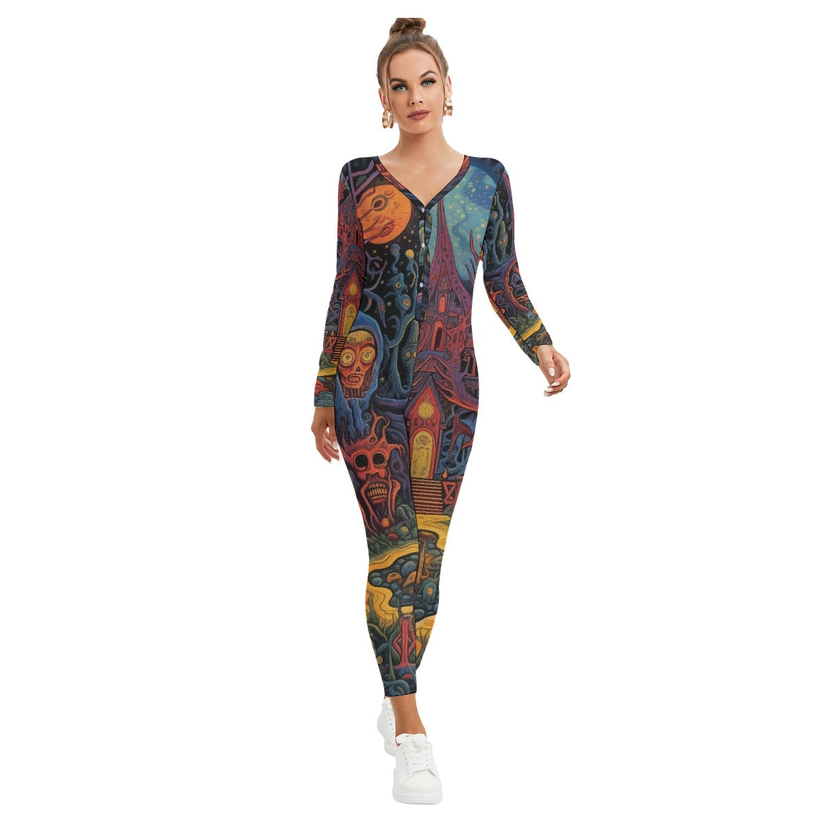 All-Over Print Women's Plunging Neck Jumpsuit