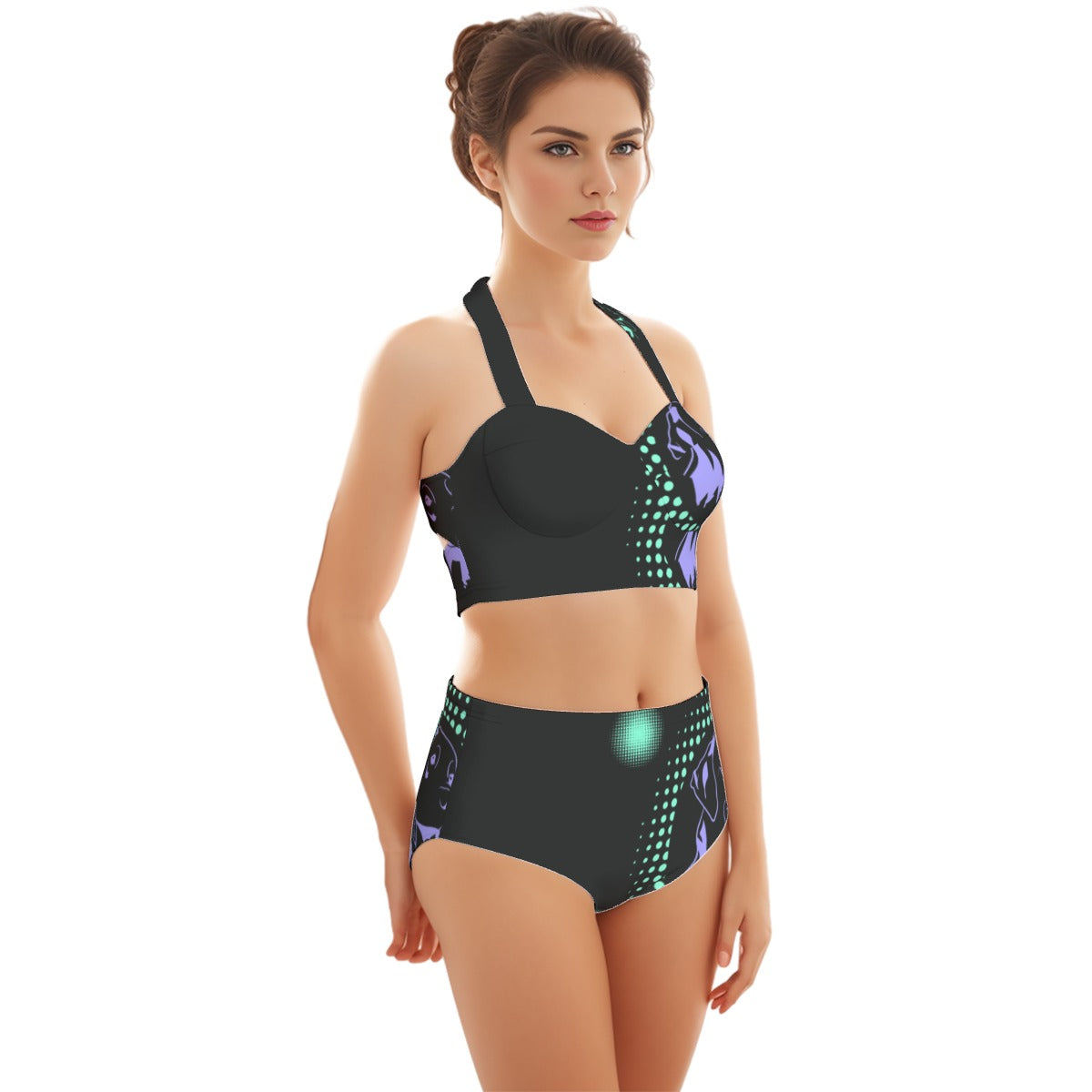 All-Over Print Women's Swimsuit Set With Halter