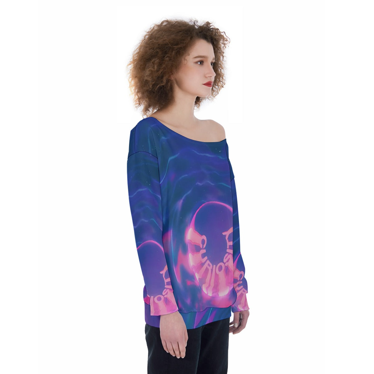All-Over Print Oversized Women's Off-Shoulder Sweatshirt