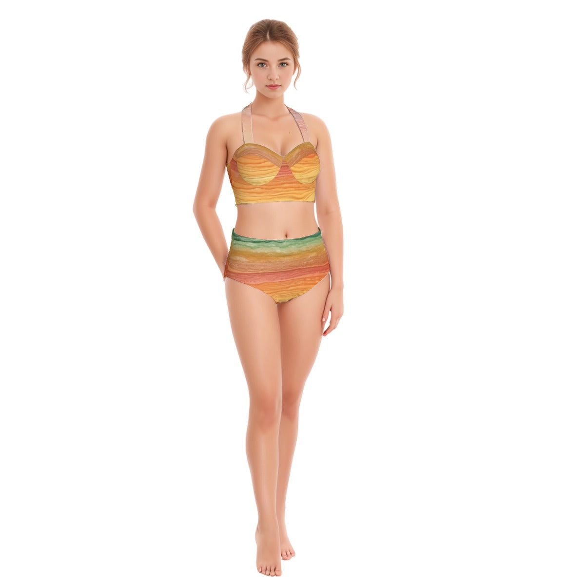 All-Over Print Women's Swimsuit Set With Halter