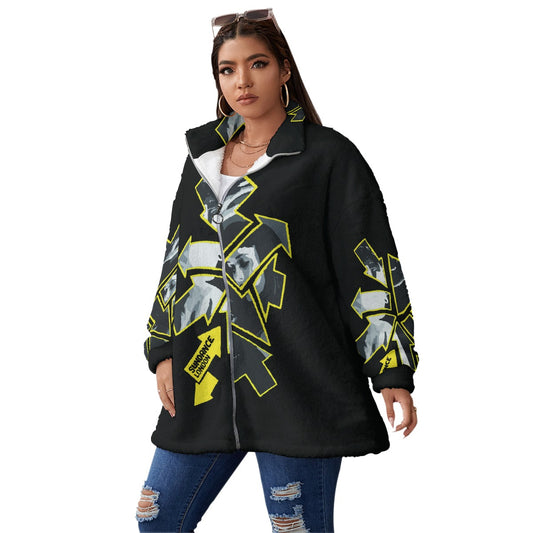 All-Over Print Unisex Borg Fleece Stand-up Collar Coat With Zipper Closure(Plus Size)