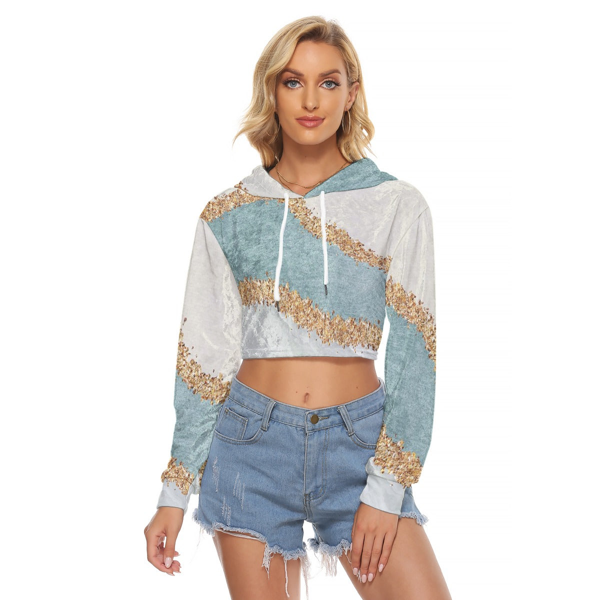 All-Over Print Women's Crop Top Hoodie|Velvet