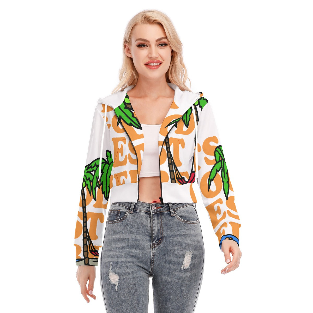 All-Over Print Women's Crop Top Hoodie With Zipper Closure