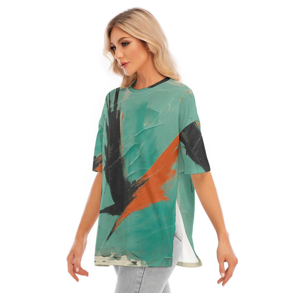 All-Over Print Women's Short Sleeves T-shirt With Hem Split