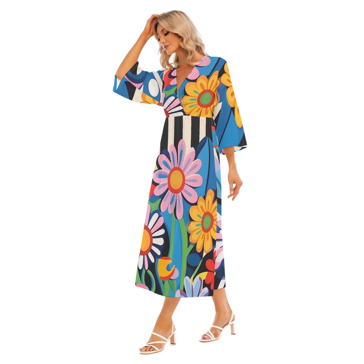 All-Over Print Women's Mid-Sleeve Long Dress