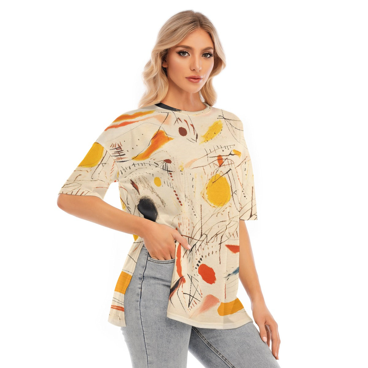 All-Over Print Women's Short Sleeves T-shirt With Hem Split