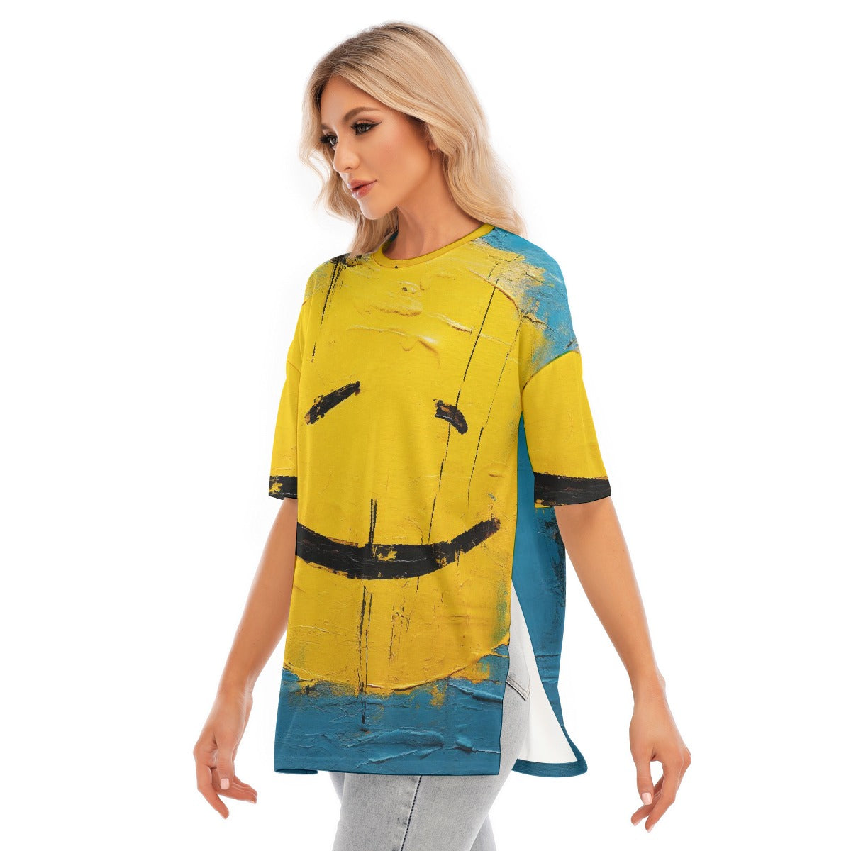 All-Over Print Women's Short Sleeves T-shirt With Hem Split