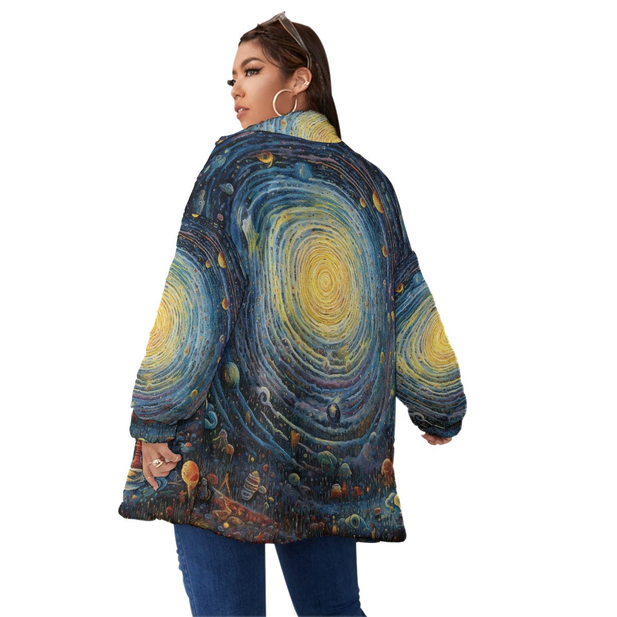 All-Over Print Unisex Borg Fleece Stand-up Collar Coat With Zipper Closure(Plus Size)