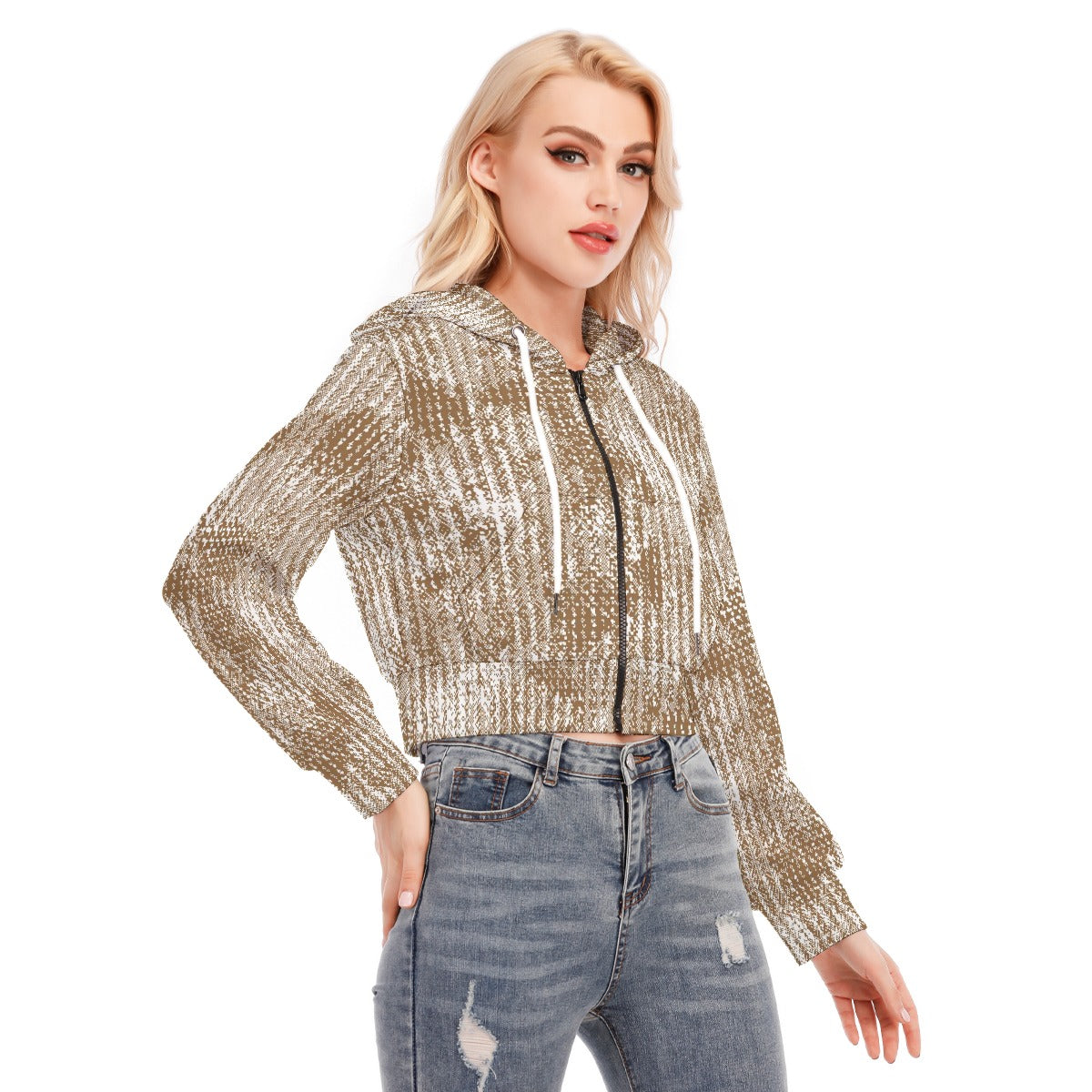 All-Over Print Women's Crop Top Hoodie With Zipper Closure