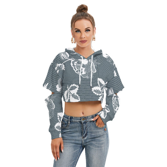 All-Over Print Women's Heavy Fleece Hoodie With Hollow Out Sleeve