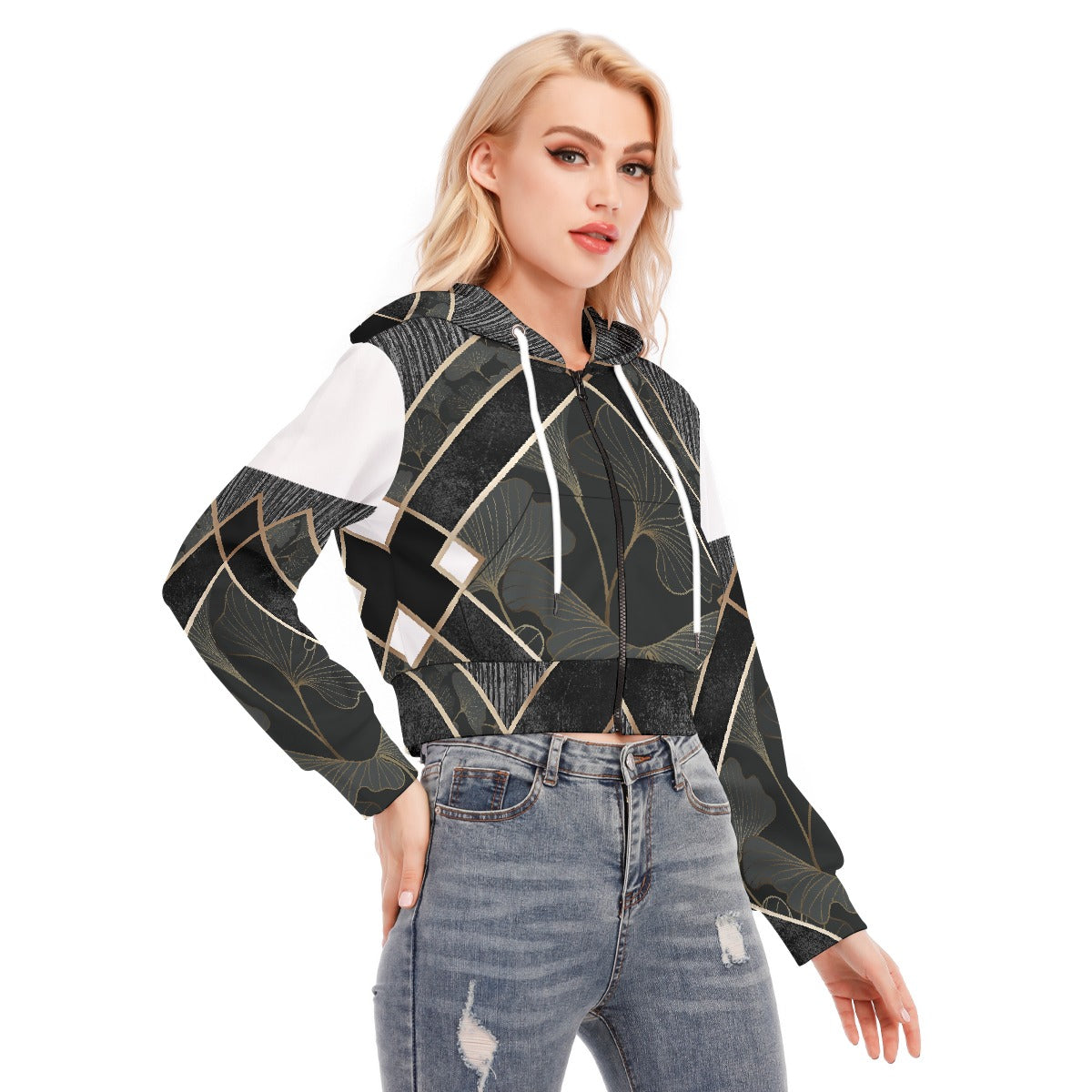 All-Over Print Women's Crop Top Hoodie With Zipper Closure