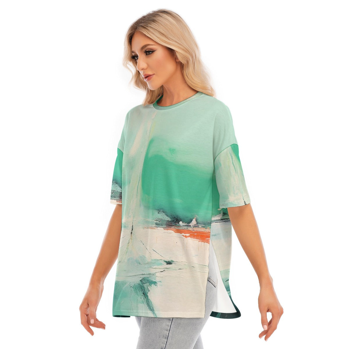 All-Over Print Women's Short Sleeves T-shirt With Hem Split