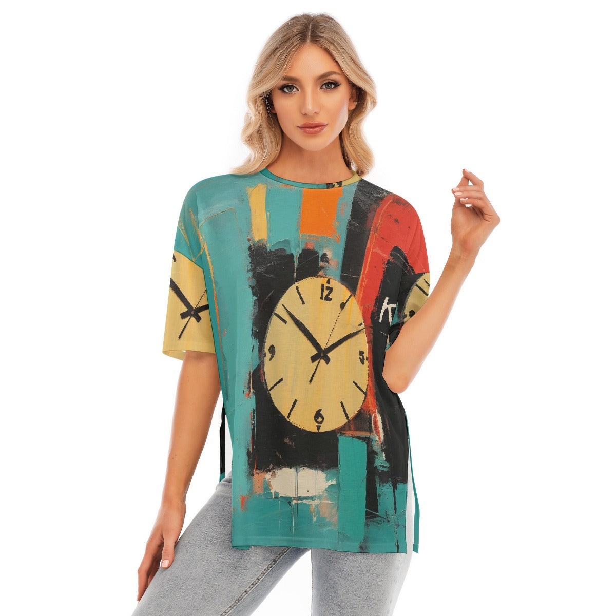 All-Over Print Women's Short Sleeves T-shirt With Hem Split