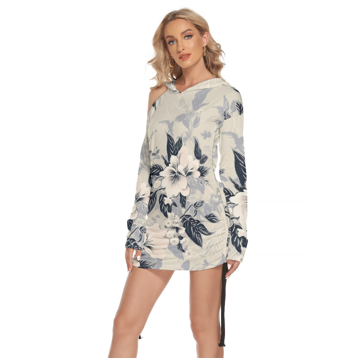 All-Over Print Women's One-shoulder Dress With Waist Shirring