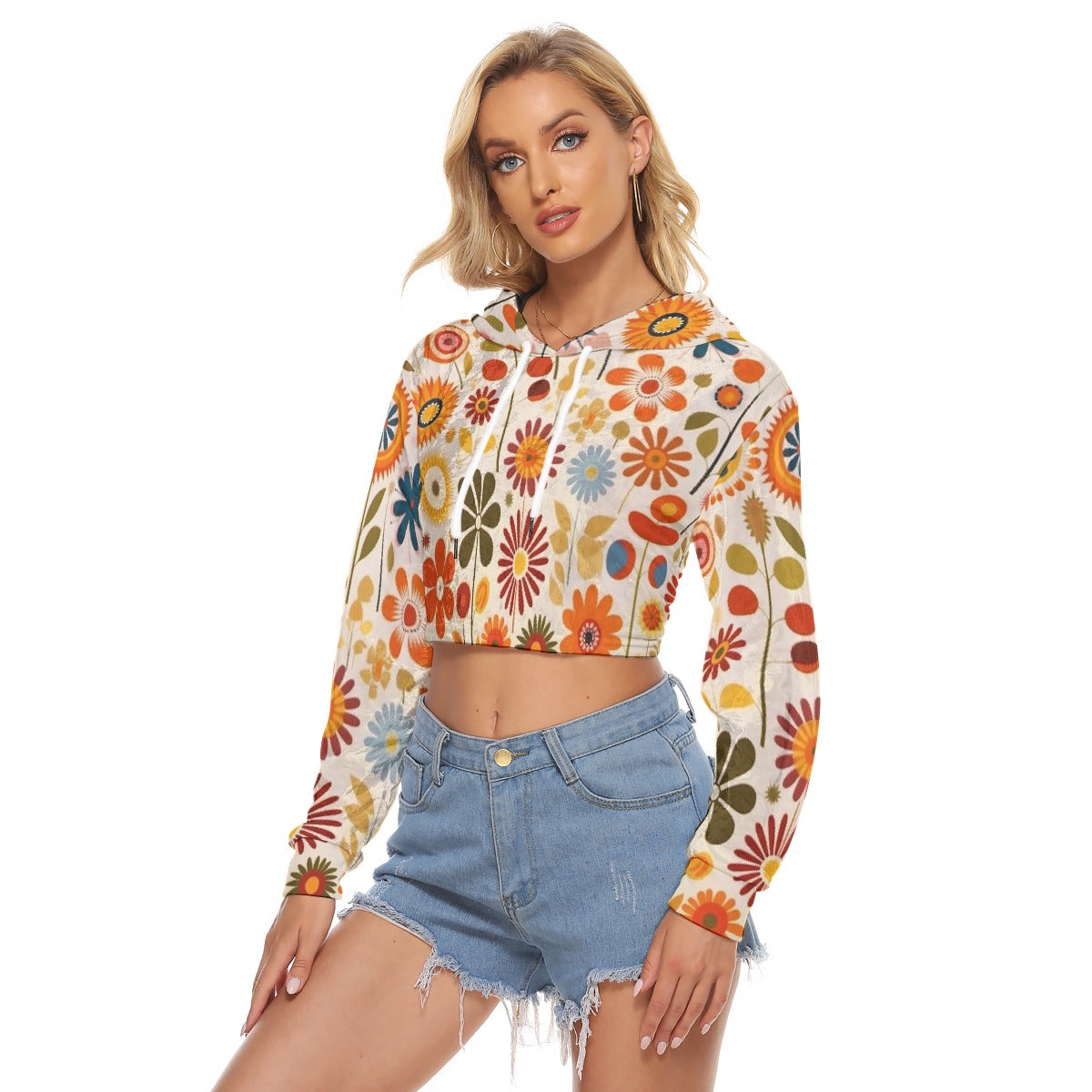 All-Over Print Women's Crop Top Hoodie|Velvet