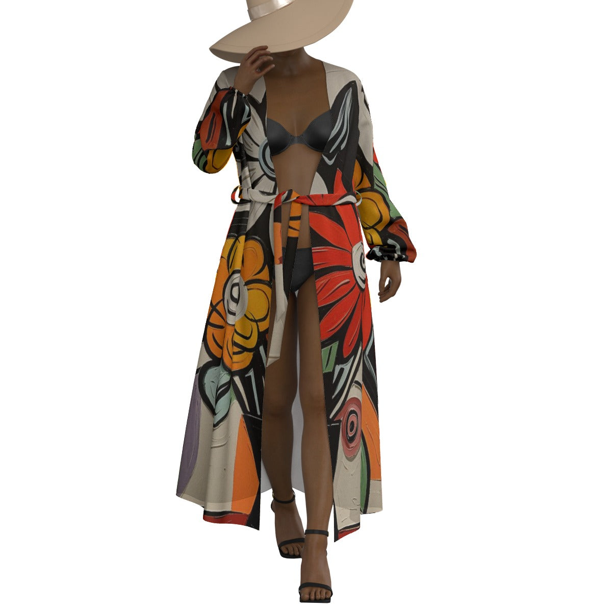 All-Over Print Women's Lace-up Chiffon Robe