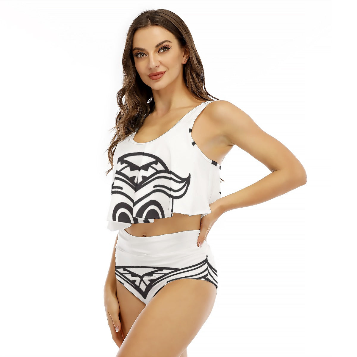 All-Over Print Women's Ruffled Vest Bikini Swimsuit