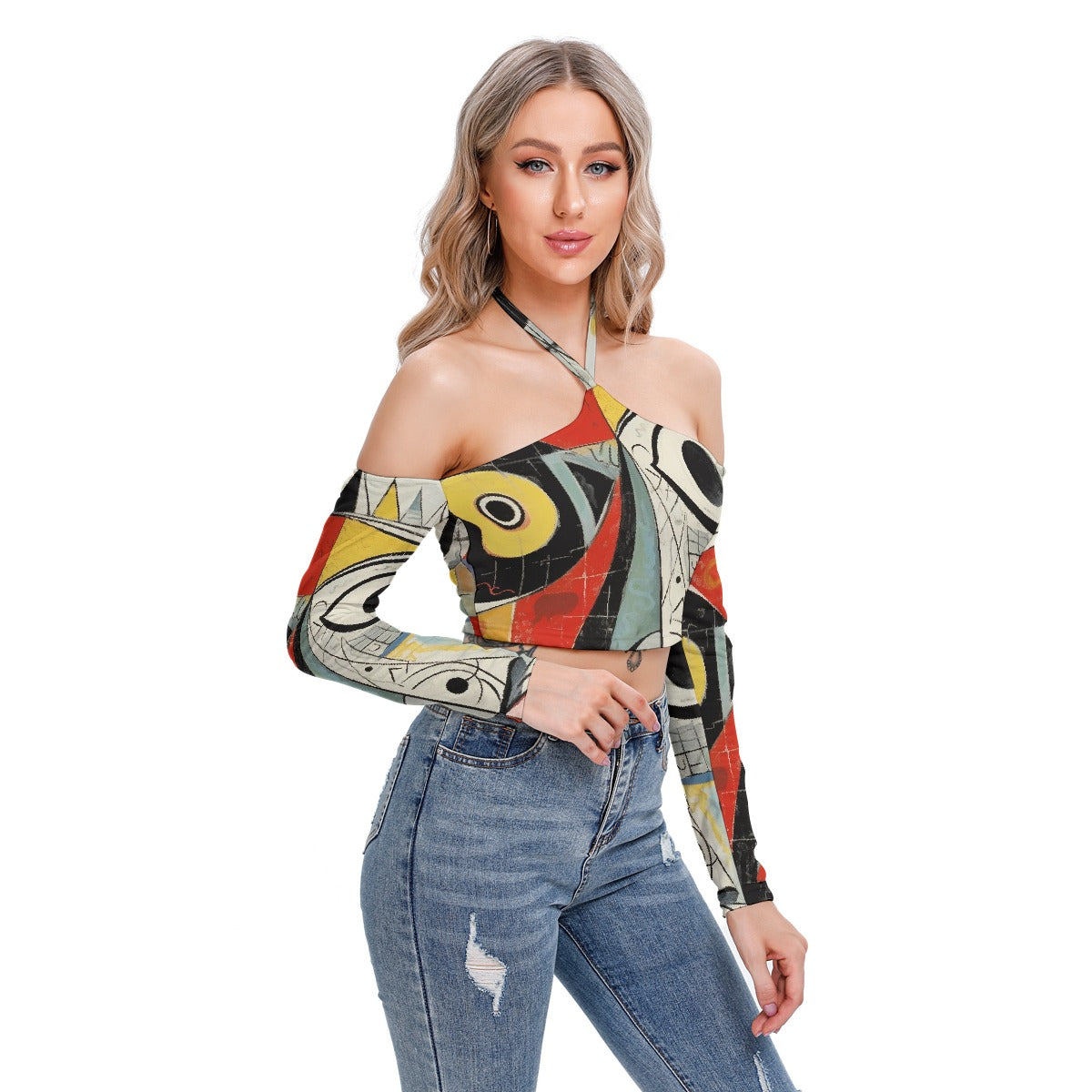All-Over Print Women's Halter Lace-up Top