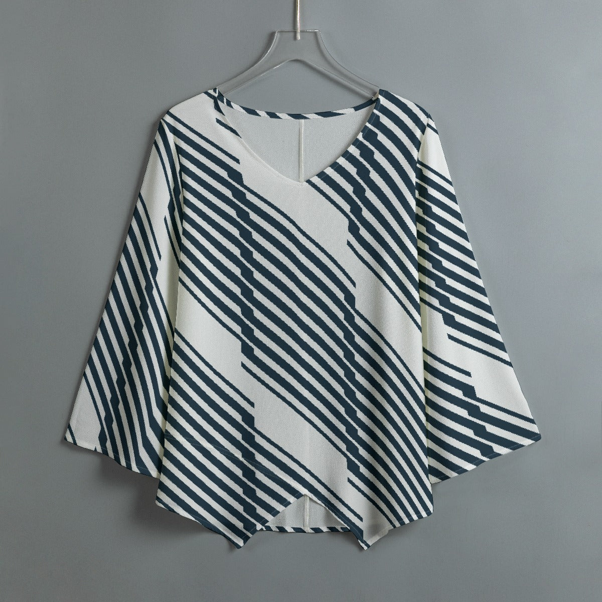 All-Over Print Women's V-neck T-shirt With Irregular Hem