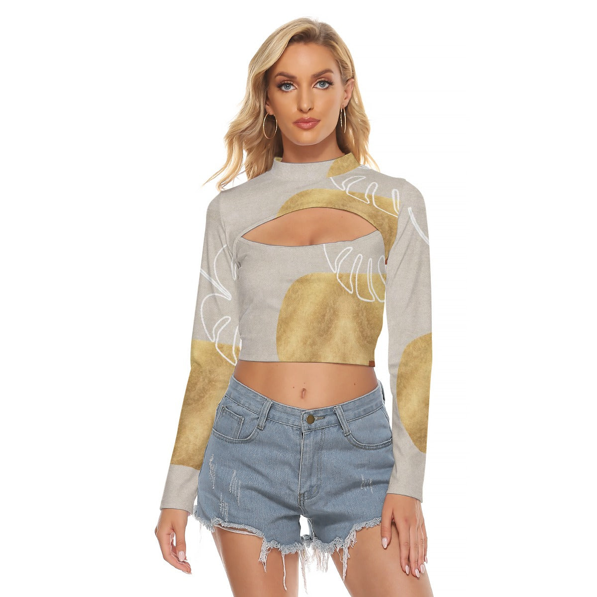 All-Over Print Women's Hollow Chest Keyhole Tight Crop Top