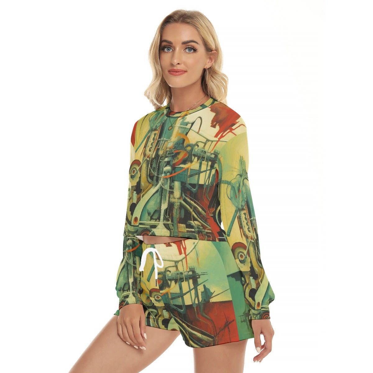 All-Over Print Women's Short Sweatshirt And Pants Suit