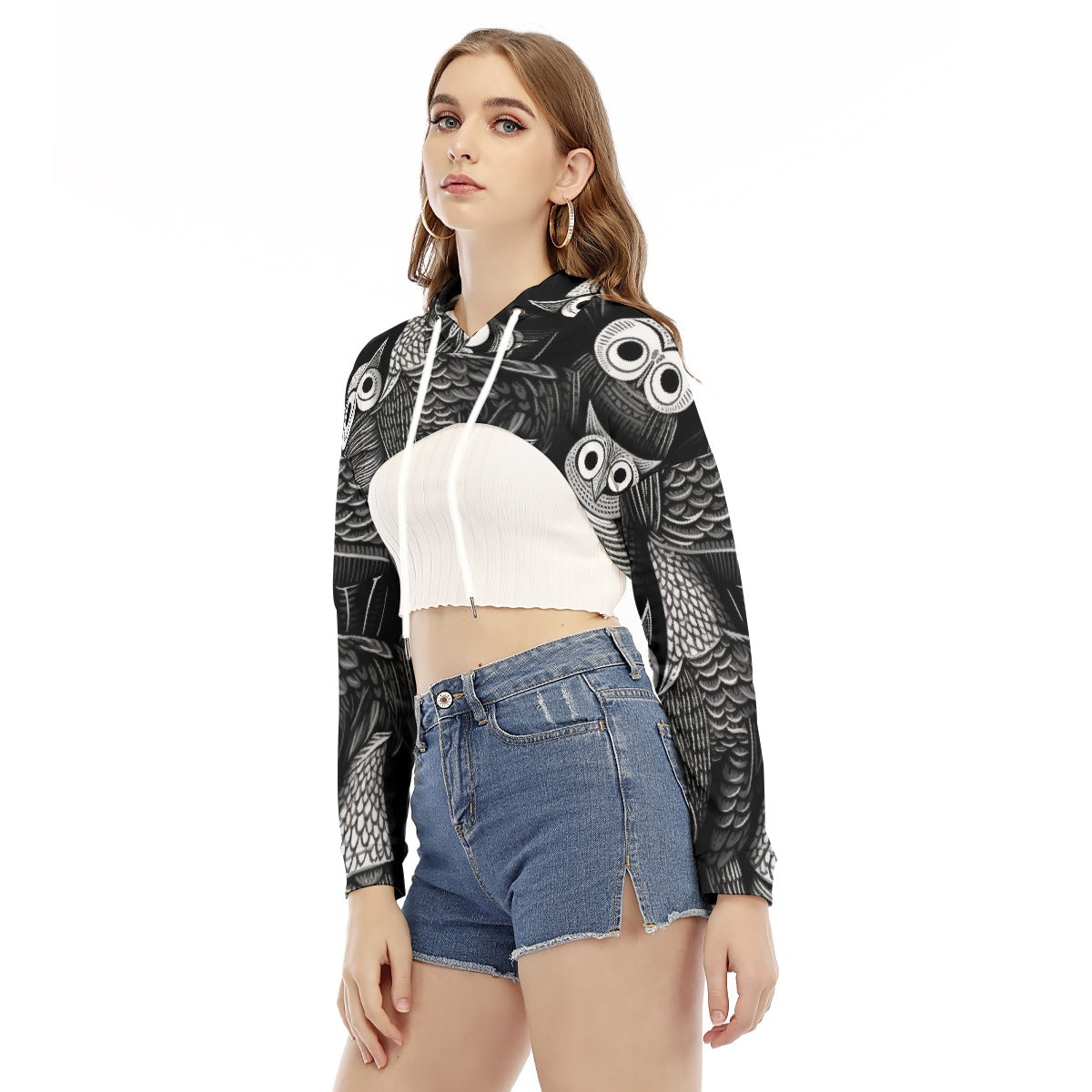All-Over Print Women's Smock Short Hoodie With Long Sleeve