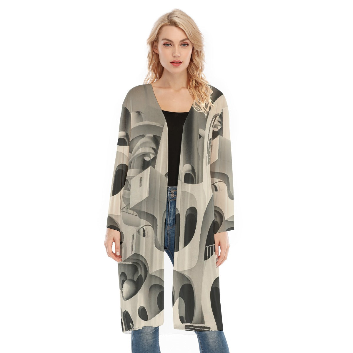 All- Over Print Women's Long Sleeve Mesh Cardigan