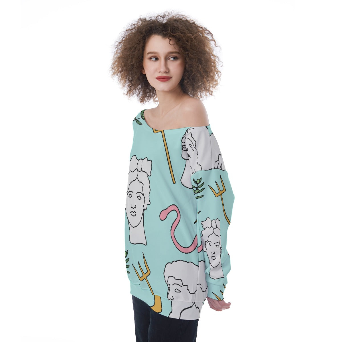 All-Over Print Oversized Women's Off-Shoulder Sweatshirt