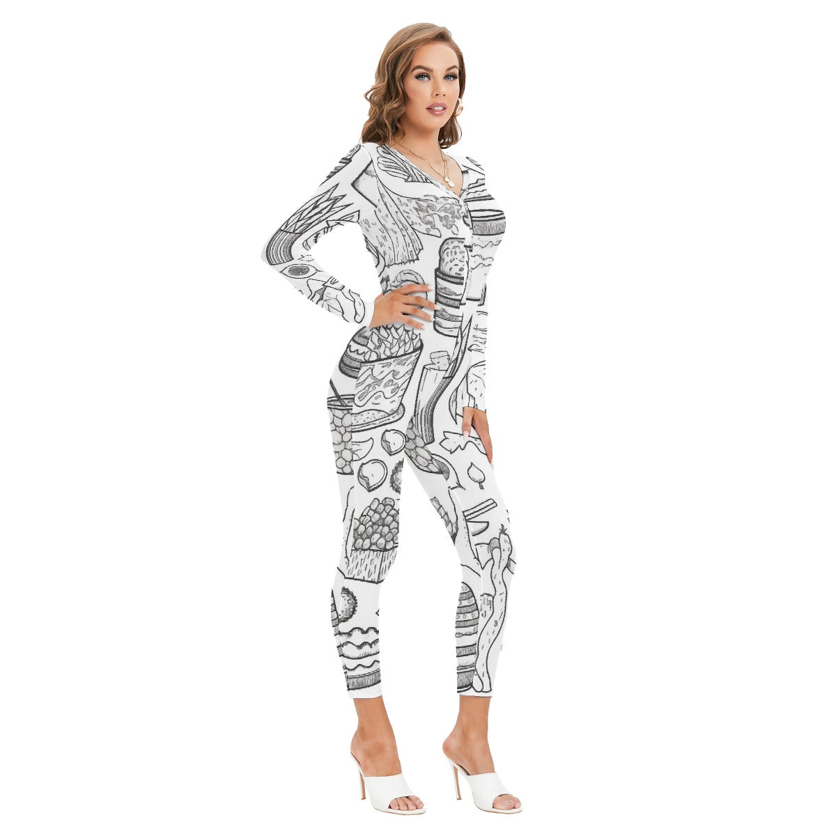 All-Over Print Women's Plunging Neck Jumpsuit