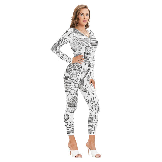 All-Over Print Women's Plunging Neck Jumpsuit