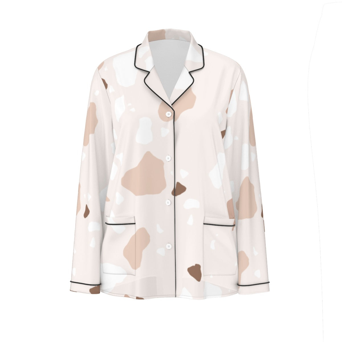 All-Over Print Women's Long Sleeve Pajama Set With Black Contrast Piping