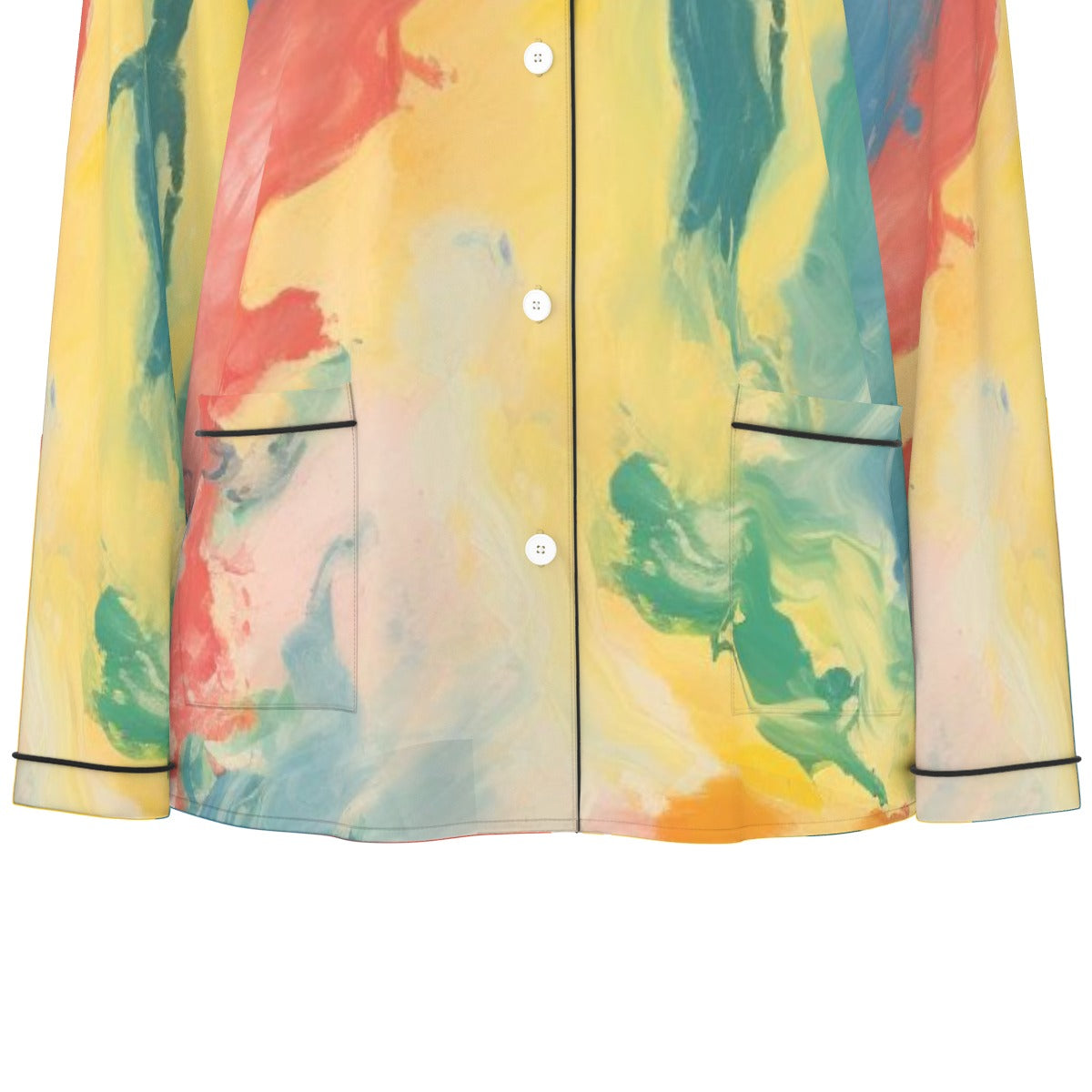 All-Over Print Women's Long Sleeve Pajama Set With Black Contrast Piping