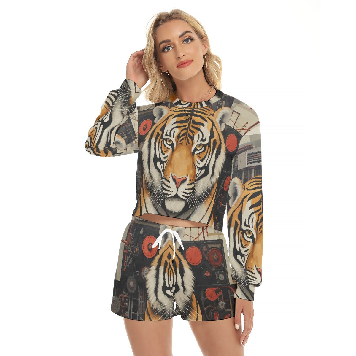 All-Over Print Women's Short Sweatshirt And Pants Suit