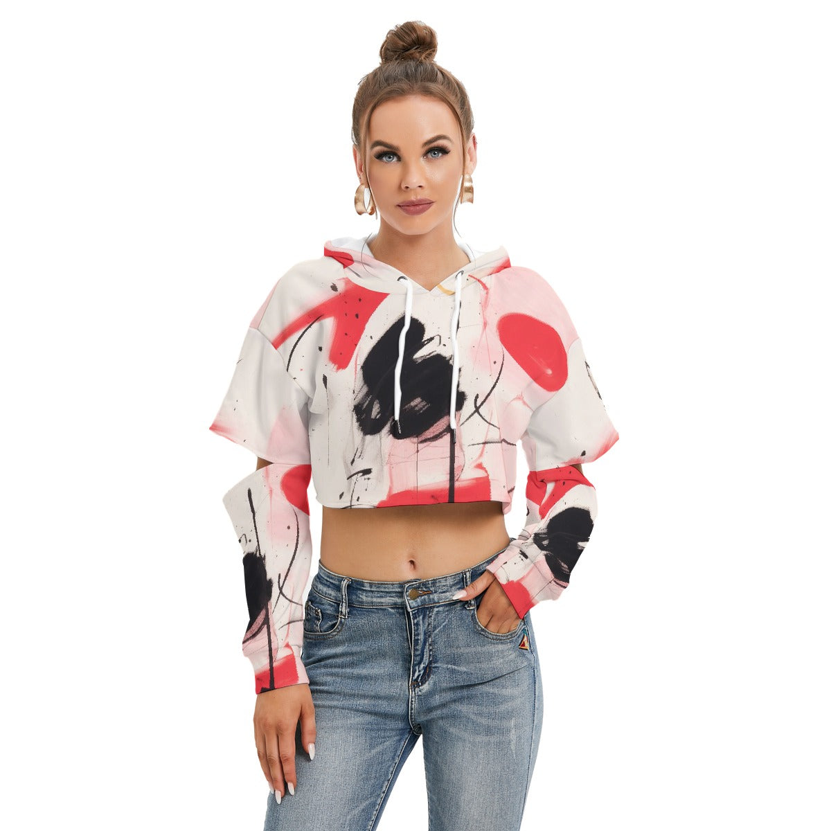 All-Over Print Women's Heavy Fleece Hoodie With Hollow Out Sleeve
