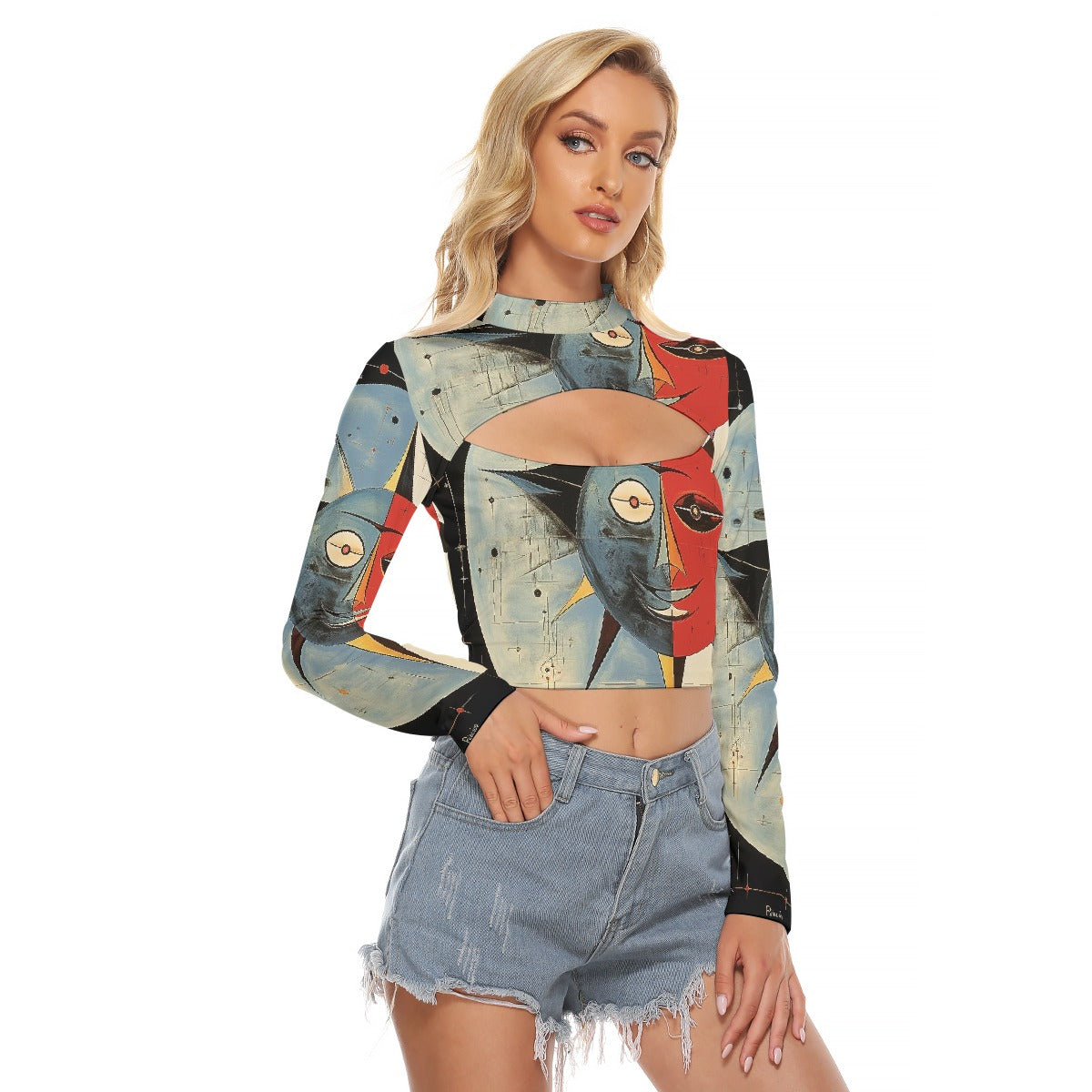 All-Over Print Women's Hollow Chest Keyhole Tight Crop Top