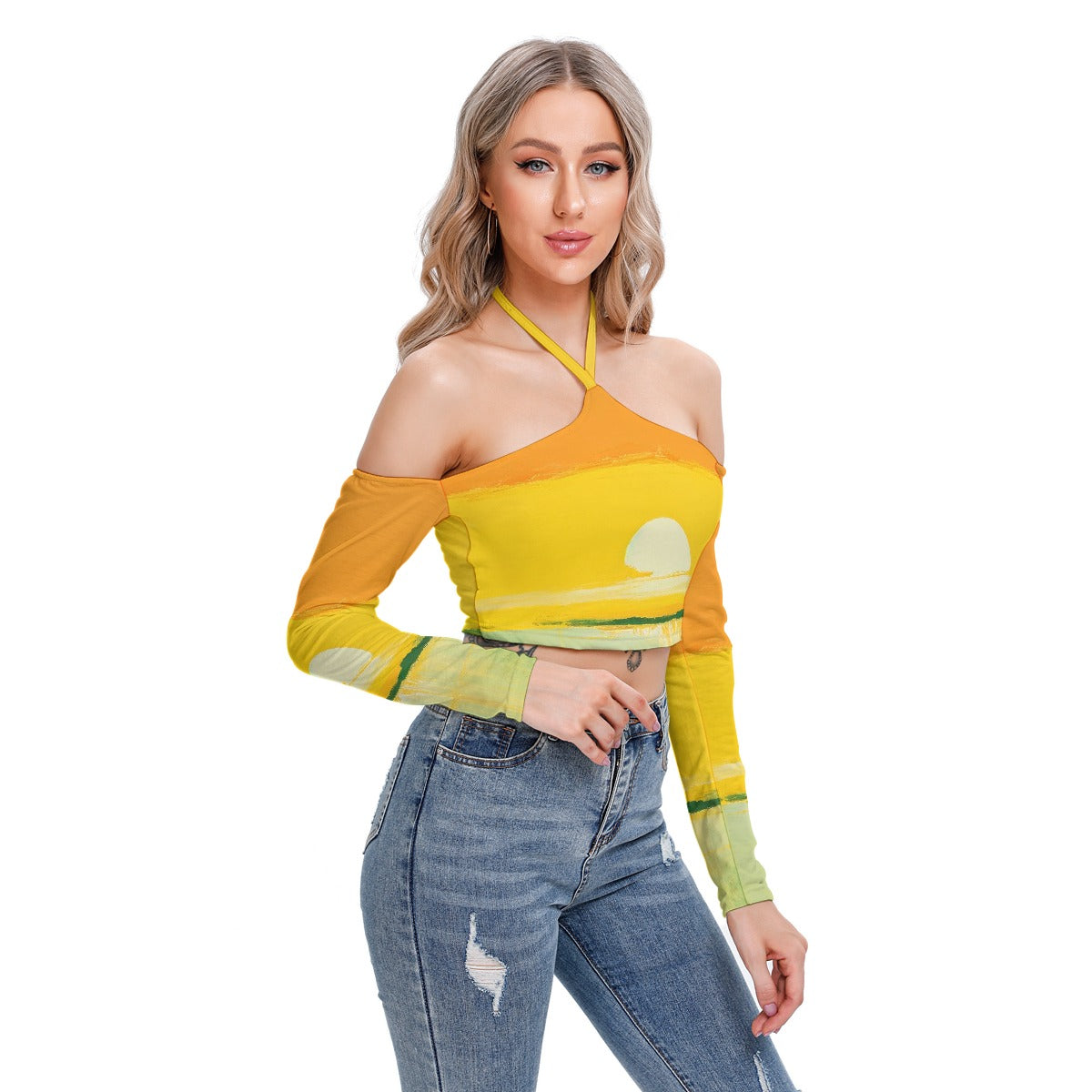 All-Over Print Women's Halter Lace-up Top