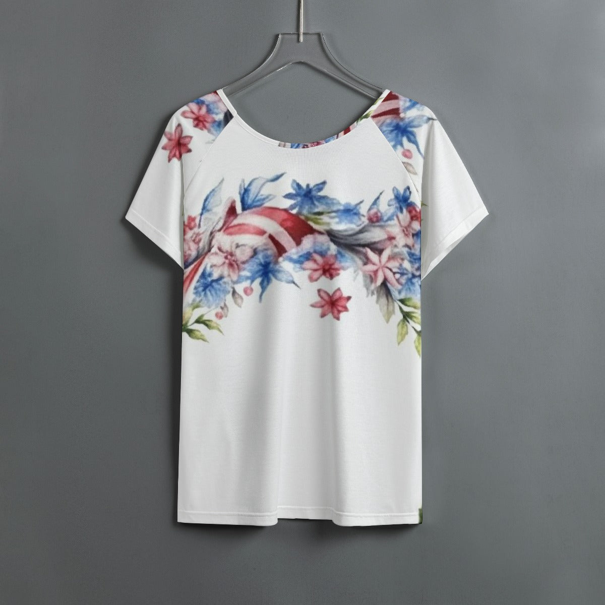 All-Over Print Women's Round Neck T-shirt With Raglan Sleeve