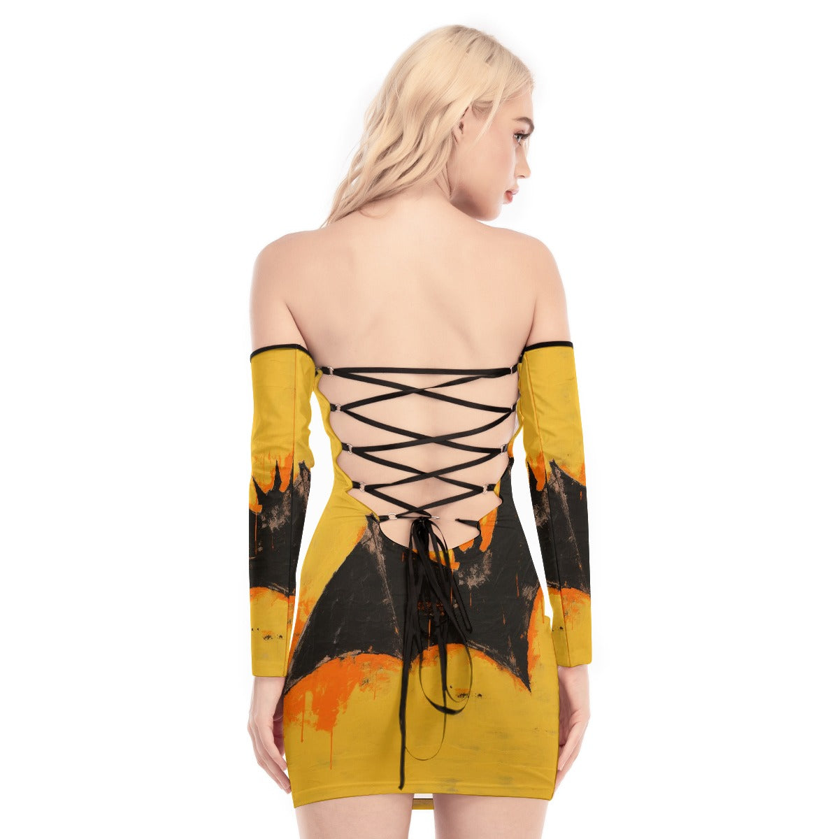 All-Over Print Women's Off-shoulder Back Lace-up Dress