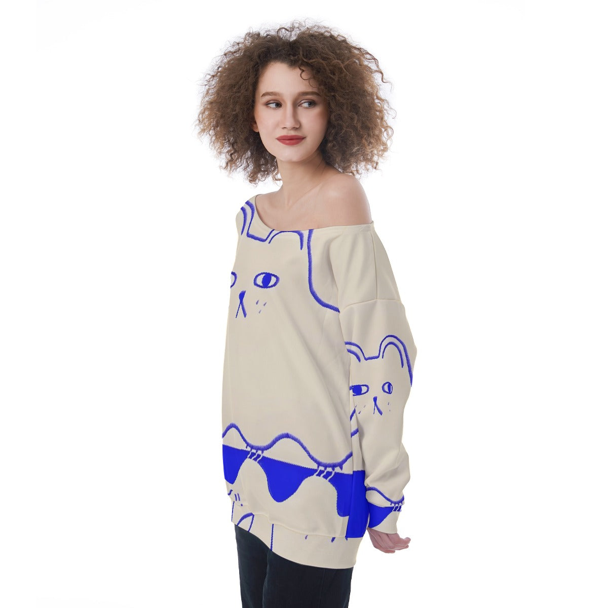 All-Over Print Oversized Women's Off-Shoulder Sweatshirt