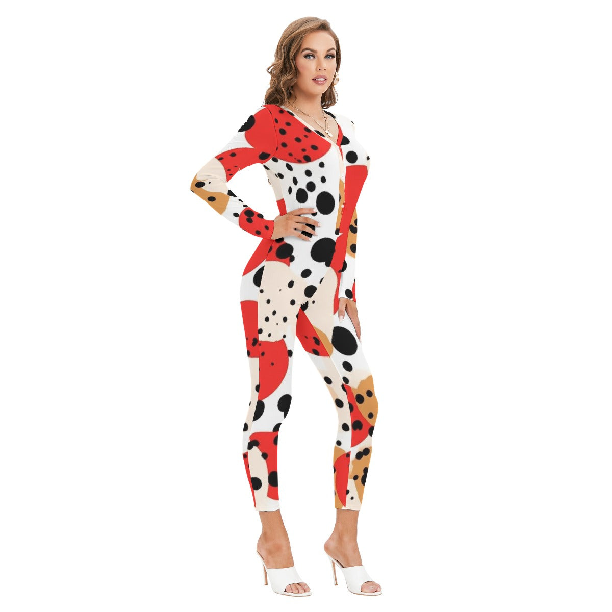 All-Over Print Women's Plunging Neck Jumpsuit