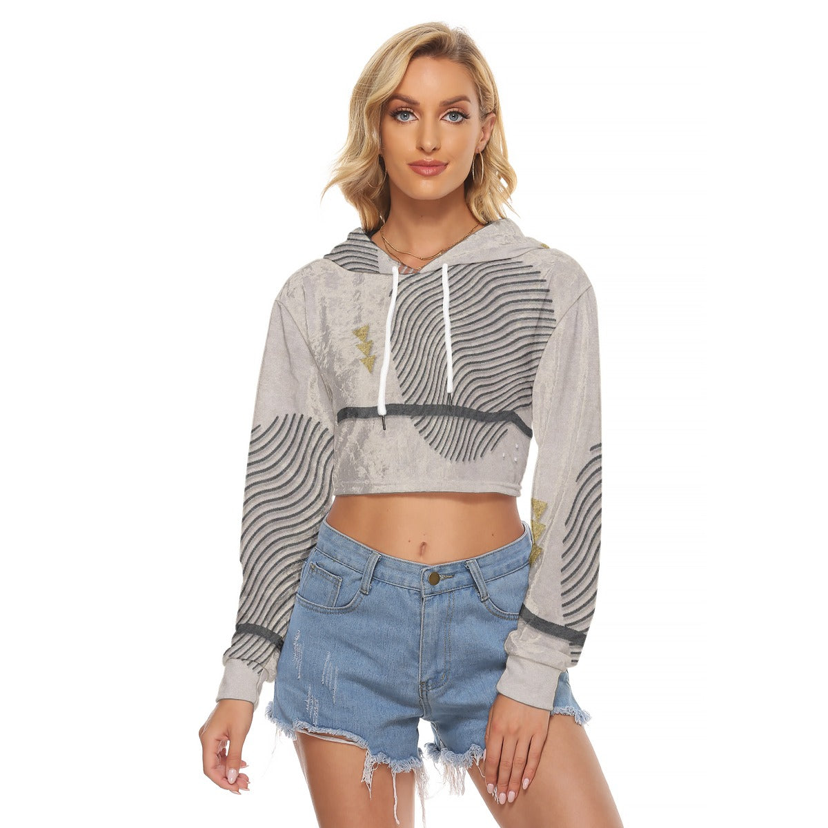 All-Over Print Women's Crop Top Hoodie|Velvet