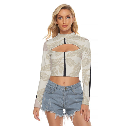 All-Over Print Women's Hollow Chest Keyhole Tight Crop Top