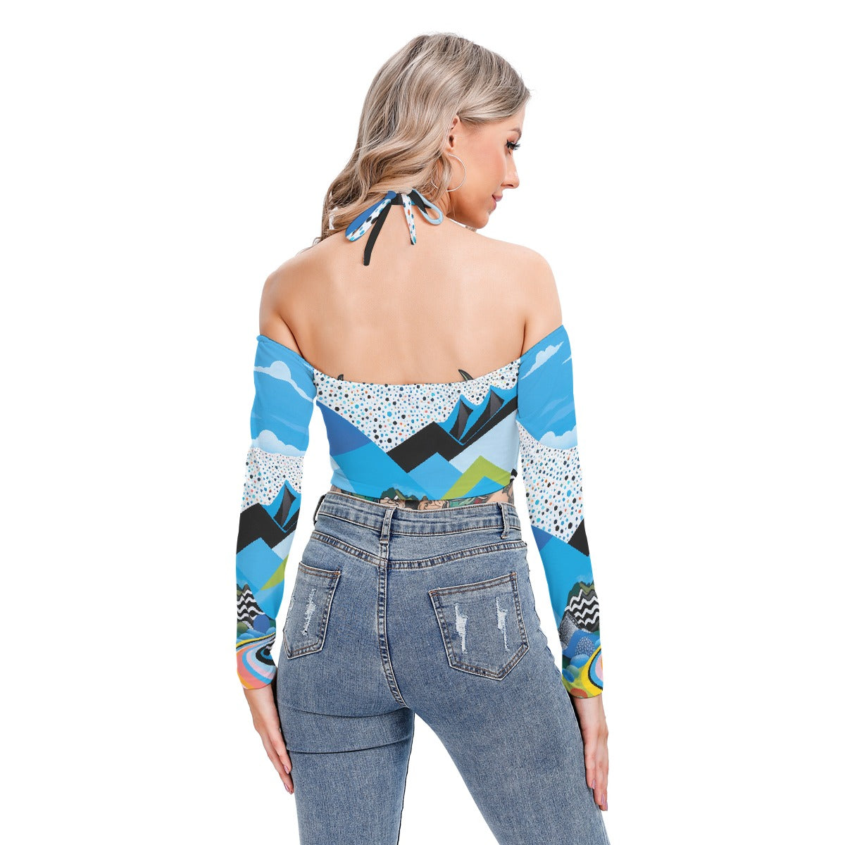 All-Over Print Women's Halter Lace-up Top