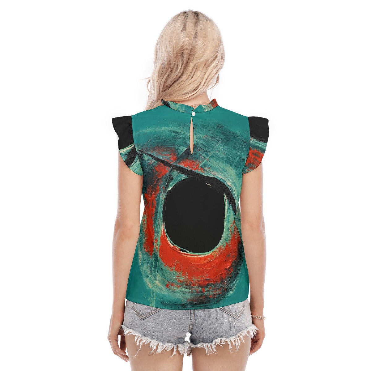 All-Over Print Women's Blouse With Ruffle Collar And Sleeve