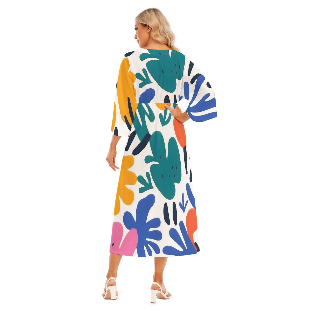 All-Over Print Women's Mid-Sleeve Long Dress