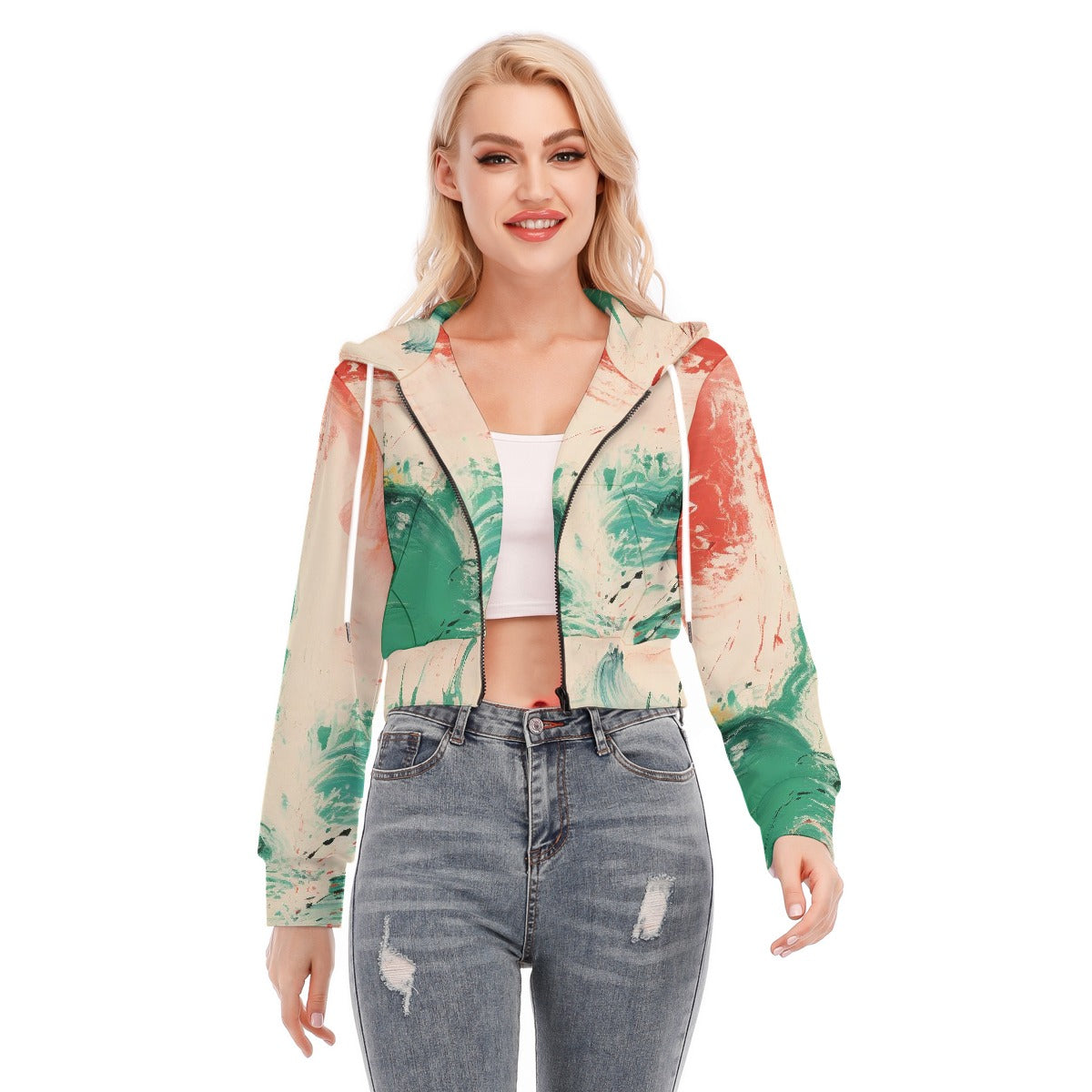 All-Over Print Women's Crop Top Hoodie With Zipper Closure