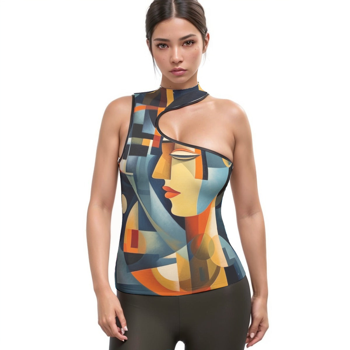 All-Over Print Women's Halter Sleeveless Asymmetrical Tank Top