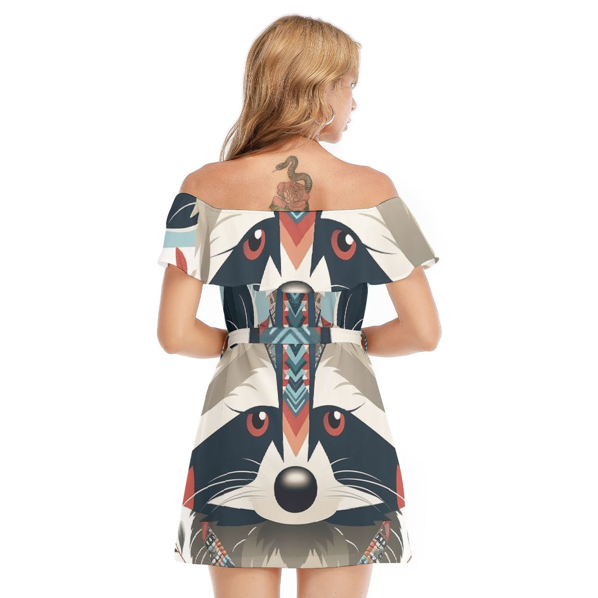 All-Over Print Women's Off-shoulder Dress With Ruffle