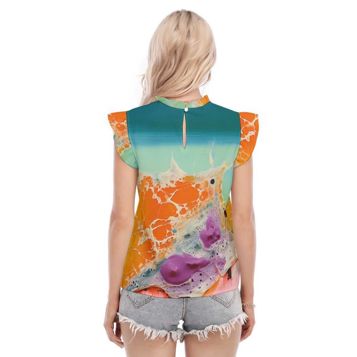 All-Over Print Women's Blouse With Ruffle Collar And Sleeve