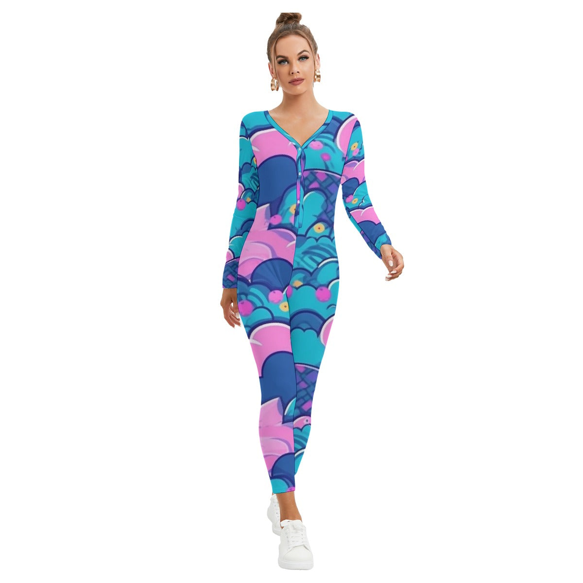 All-Over Print Women's Plunging Neck Jumpsuit